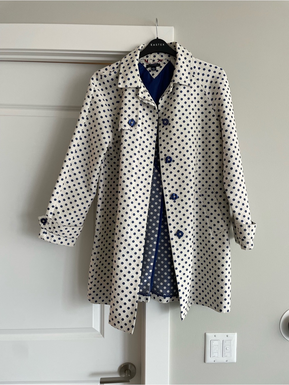 Tommy Hilfiger Cream Trench Coat with Navy Polka Dots